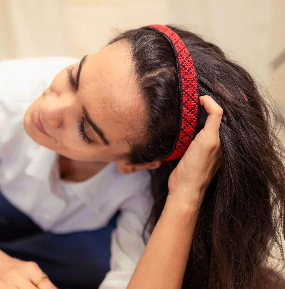 Hand-Made Embroidery Tatreez Tribal Headband - Red