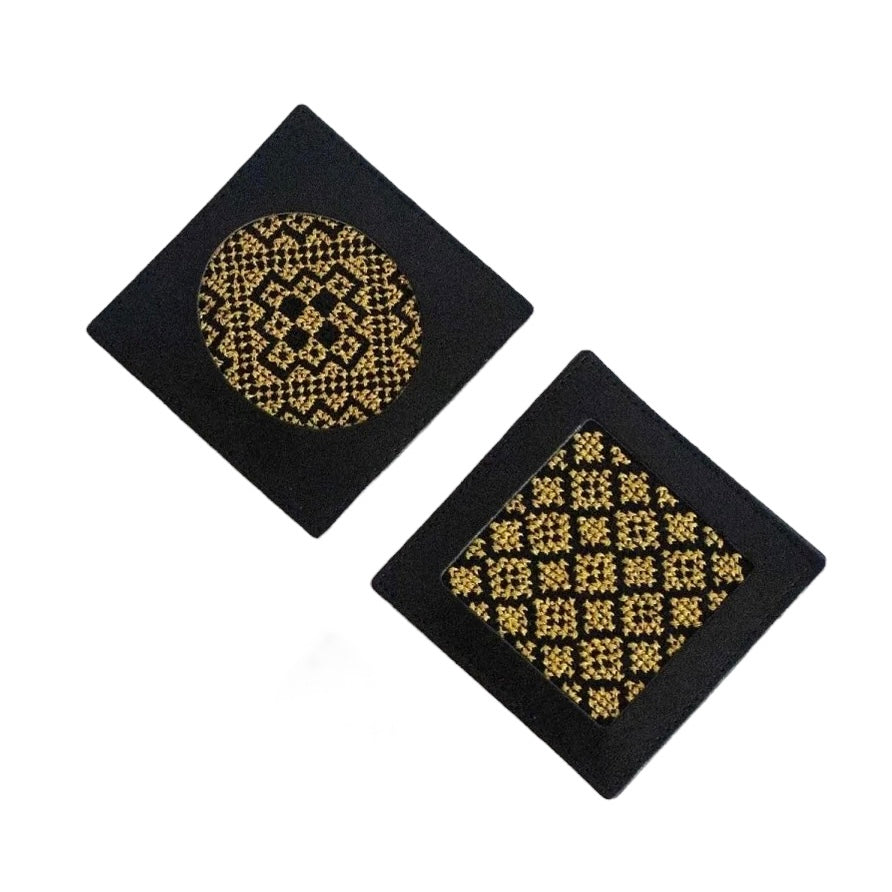 Hand-Made Embroidery Tatreez Tribal Coaster - Gold (2pc Set)