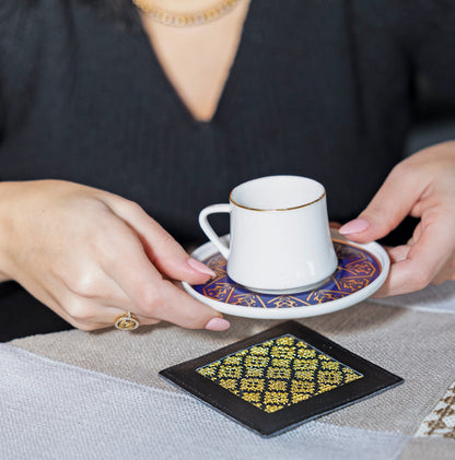 Hand-Made Embroidery Tatreez Tribal Coaster - Gold (2pc Set)