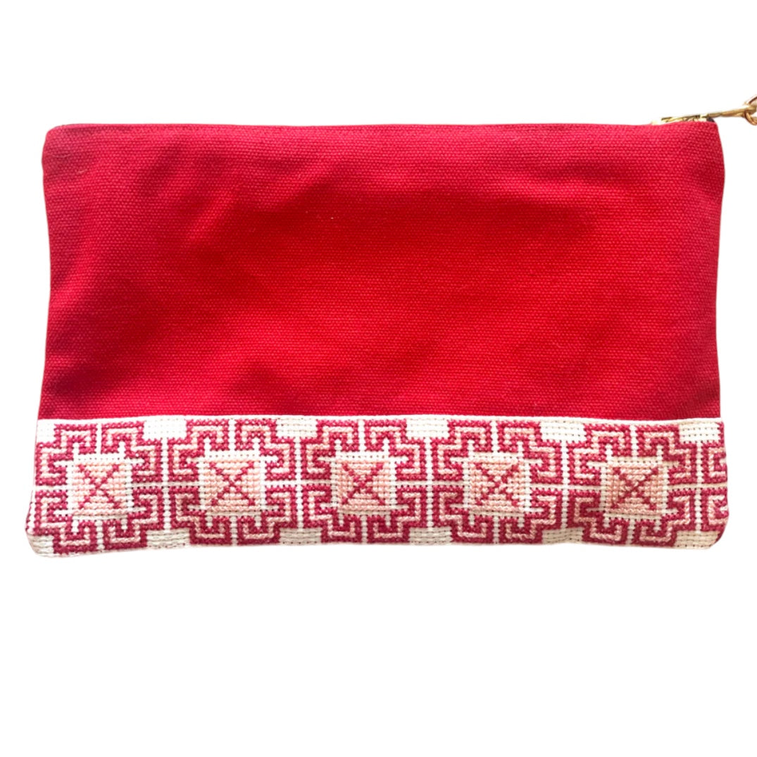 Hand-Made Embroidery Tatreez Tribal Pouch - Red