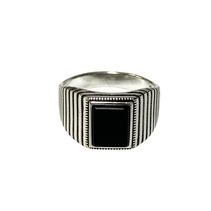 Sterling Silver Black Onyx Agate Stone Ring