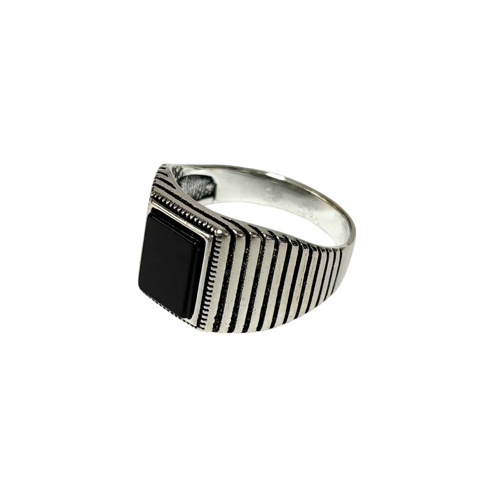 Sterling Silver Black Onyx Agate Stone Ring