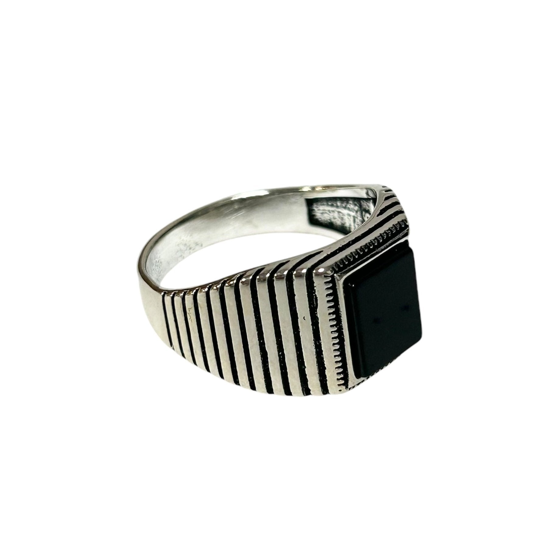 Sterling Silver Black Onyx Agate Stone Ring