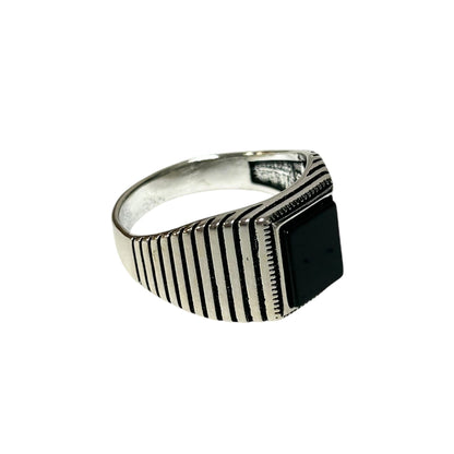 Sterling Silver Black Onyx Agate Stone Ring