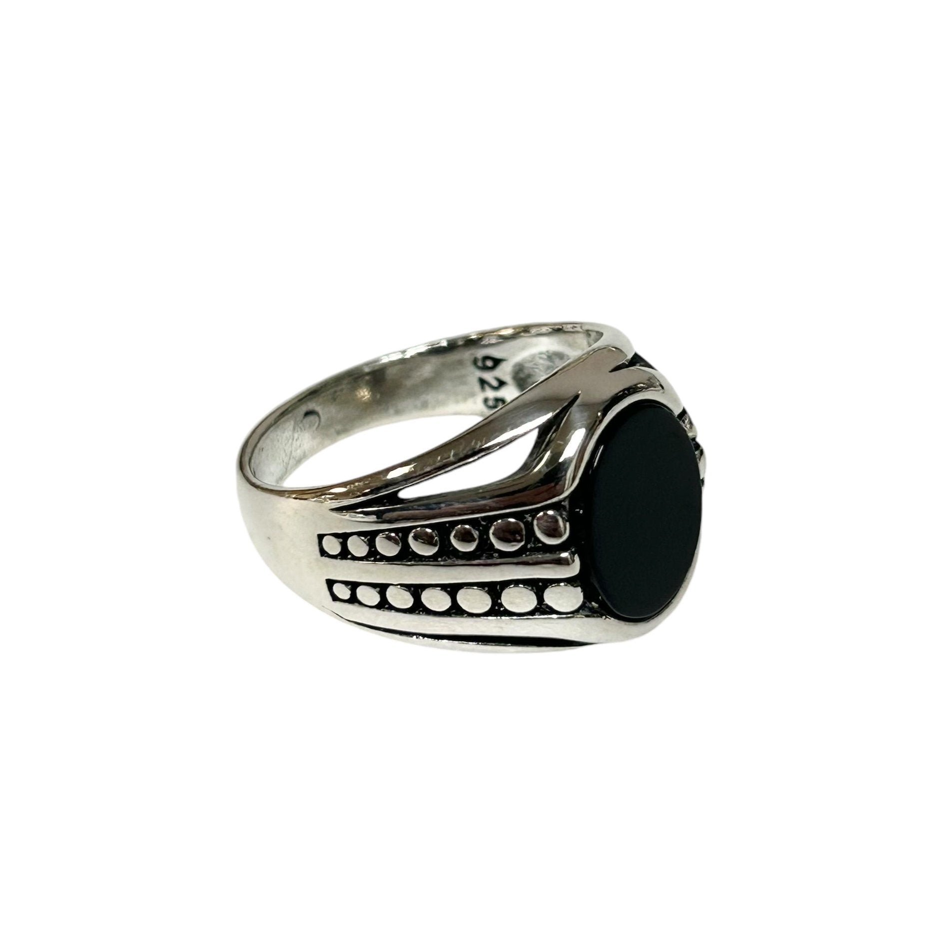 Sterling Silver Black Onyx Agate Stone Ring