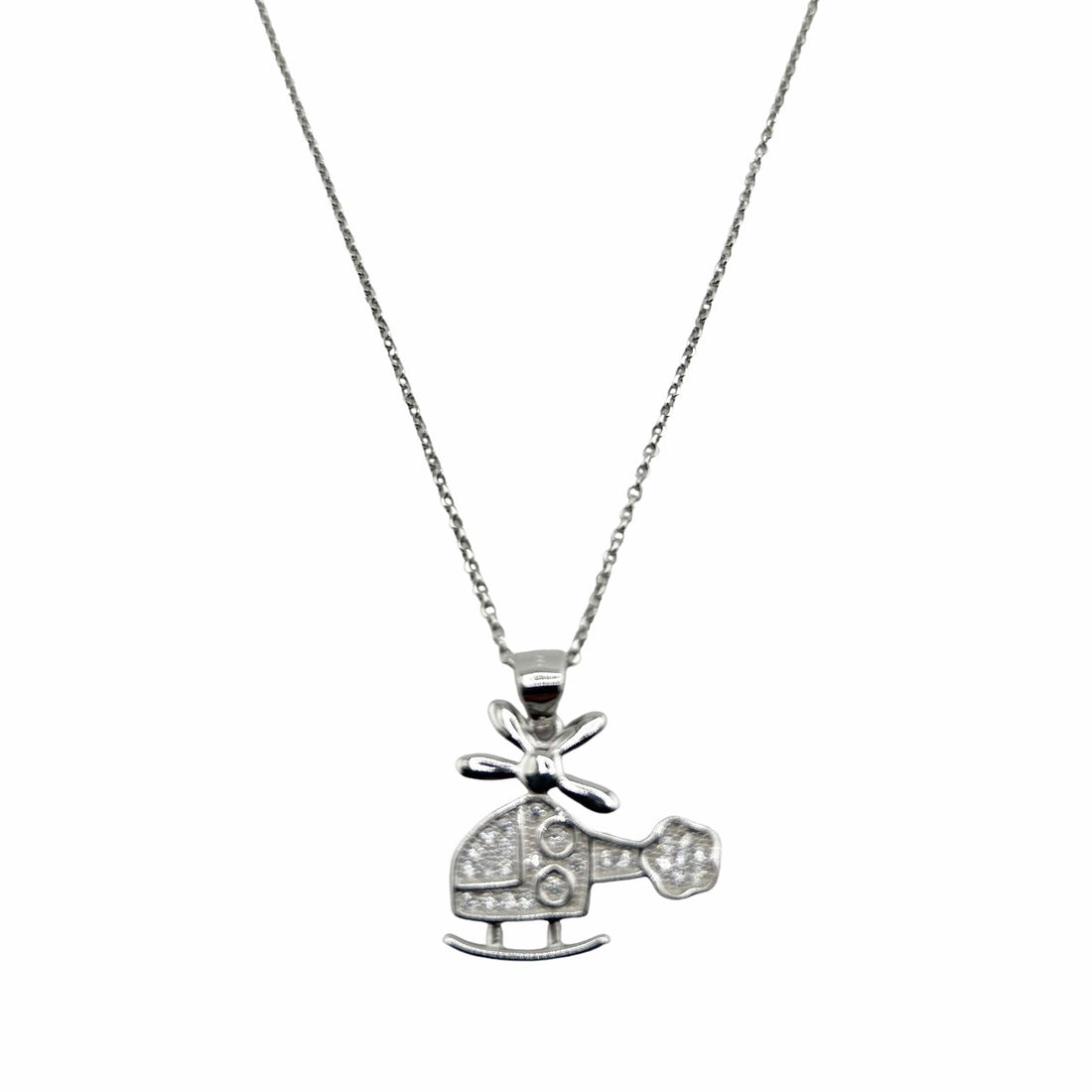 Sterling Silver CZ Helicopter Womens Necklace