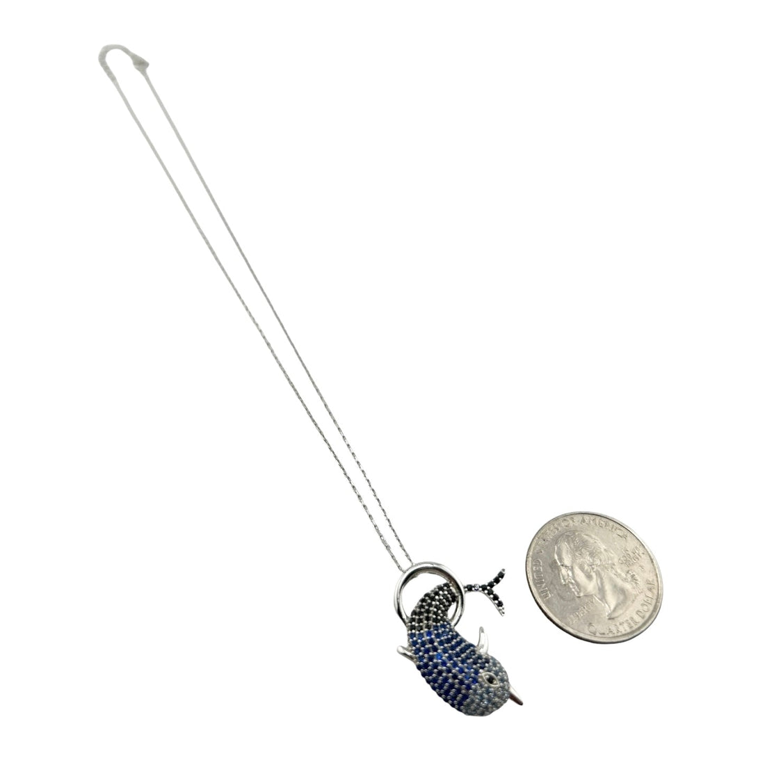 Sterling Silver CZ Blue &amp; Black Dolphin Womens Necklace