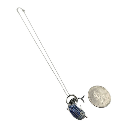 Sterling Silver CZ Blue &amp; Black Dolphin Womens Necklace