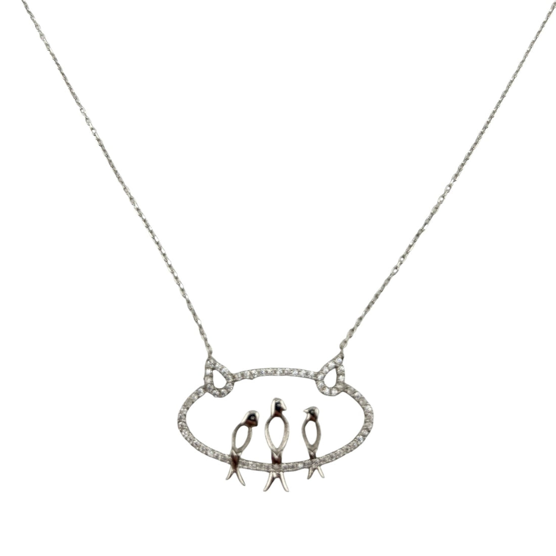 Sterling Silver CZ Bird Family Womens Necklace
