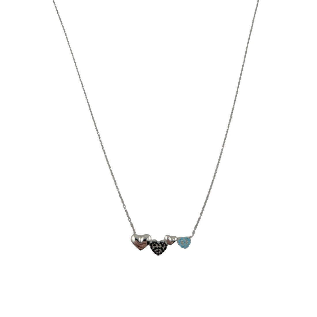 Sterling Silver CZ Multicolor Hearts Womens Necklace