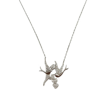 Sterling Silver CZ Birds &amp; Hearts Womens Necklace