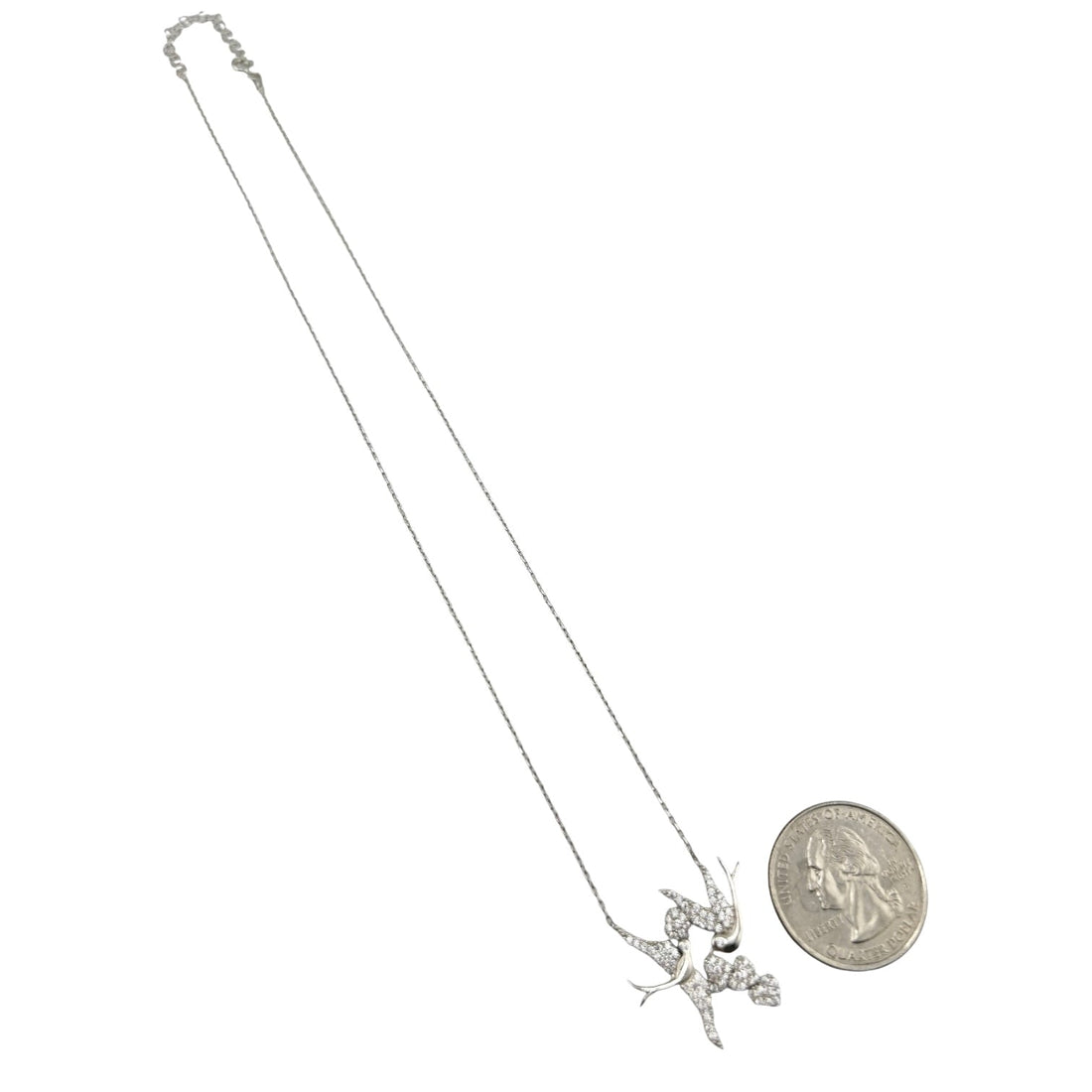 Sterling Silver CZ Birds &amp; Hearts Womens Necklace