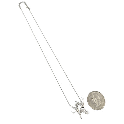Sterling Silver CZ Birds &amp; Hearts Womens Necklace