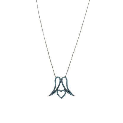 Sterling Silver Turquoise Wings &amp; Heart Womens Necklace