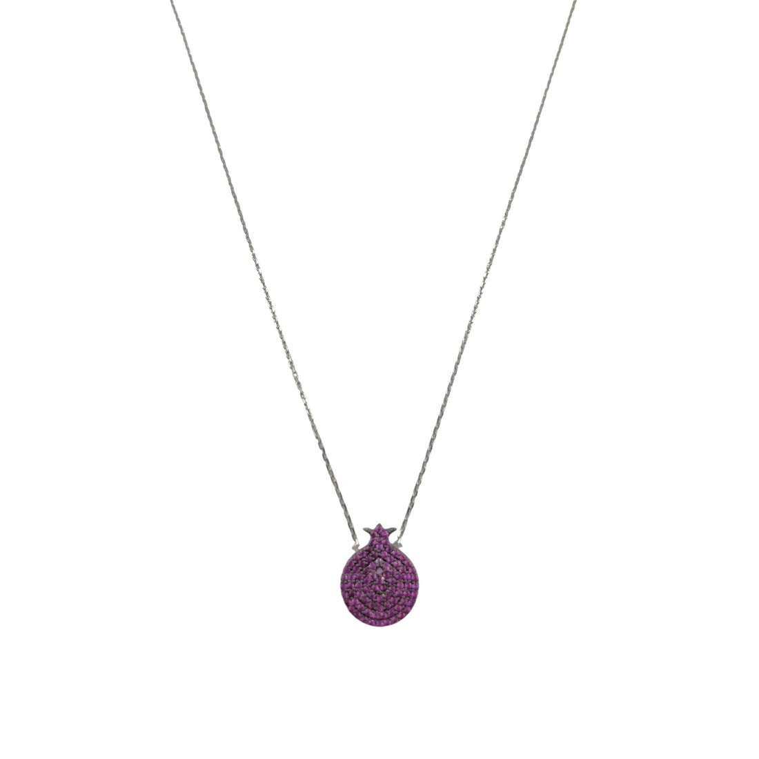 Sterling Silver CZ Red Pomegranate Womens Necklace