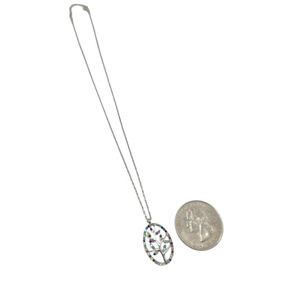 Sterling Silver CZ Multicolor Tree of Life Womens Necklace