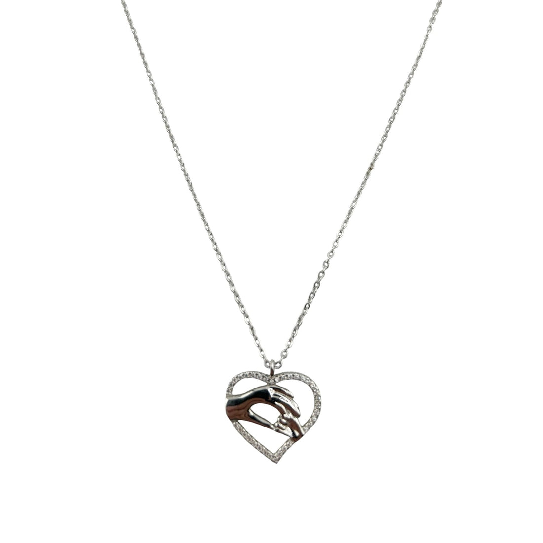 Sterling Silver CZ Heart Engagement Womens Necklace