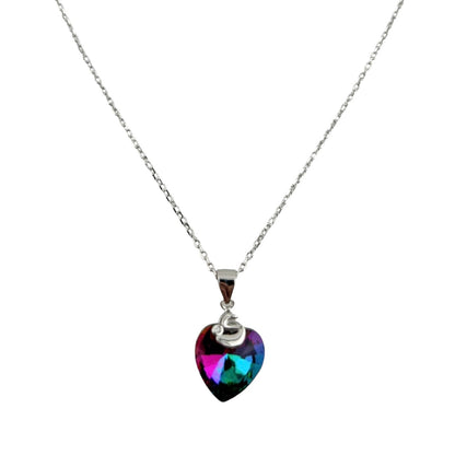 Sterling Silver CZ Heart Womens Necklace