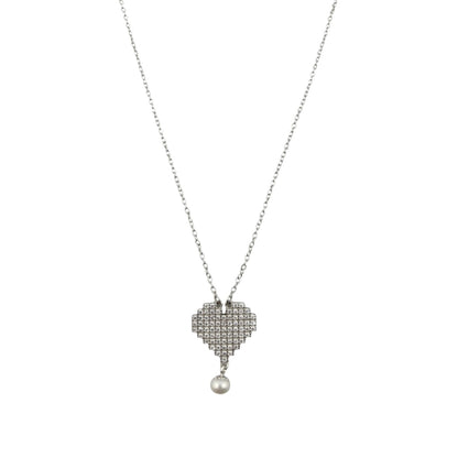 Sterling Silver CZ Heart &amp; Pearl Womens Necklace