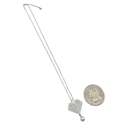 Sterling Silver CZ Heart &amp; Pearl Womens Necklace