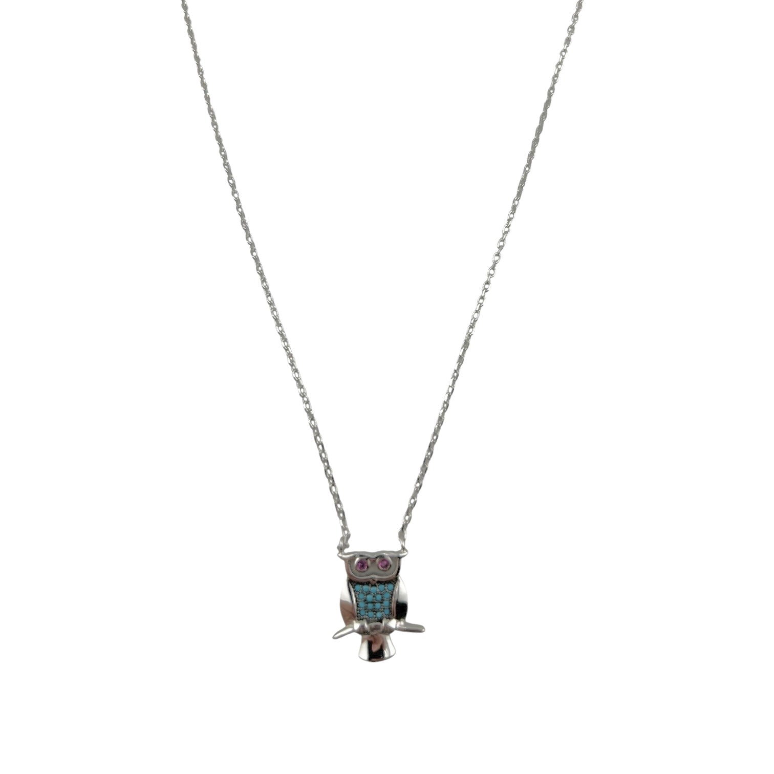 Sterling Silver Turquoise Owl Womens Necklace