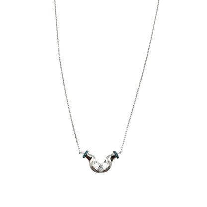 Sterling Silver CZ Turquoise Hands Womens Necklace