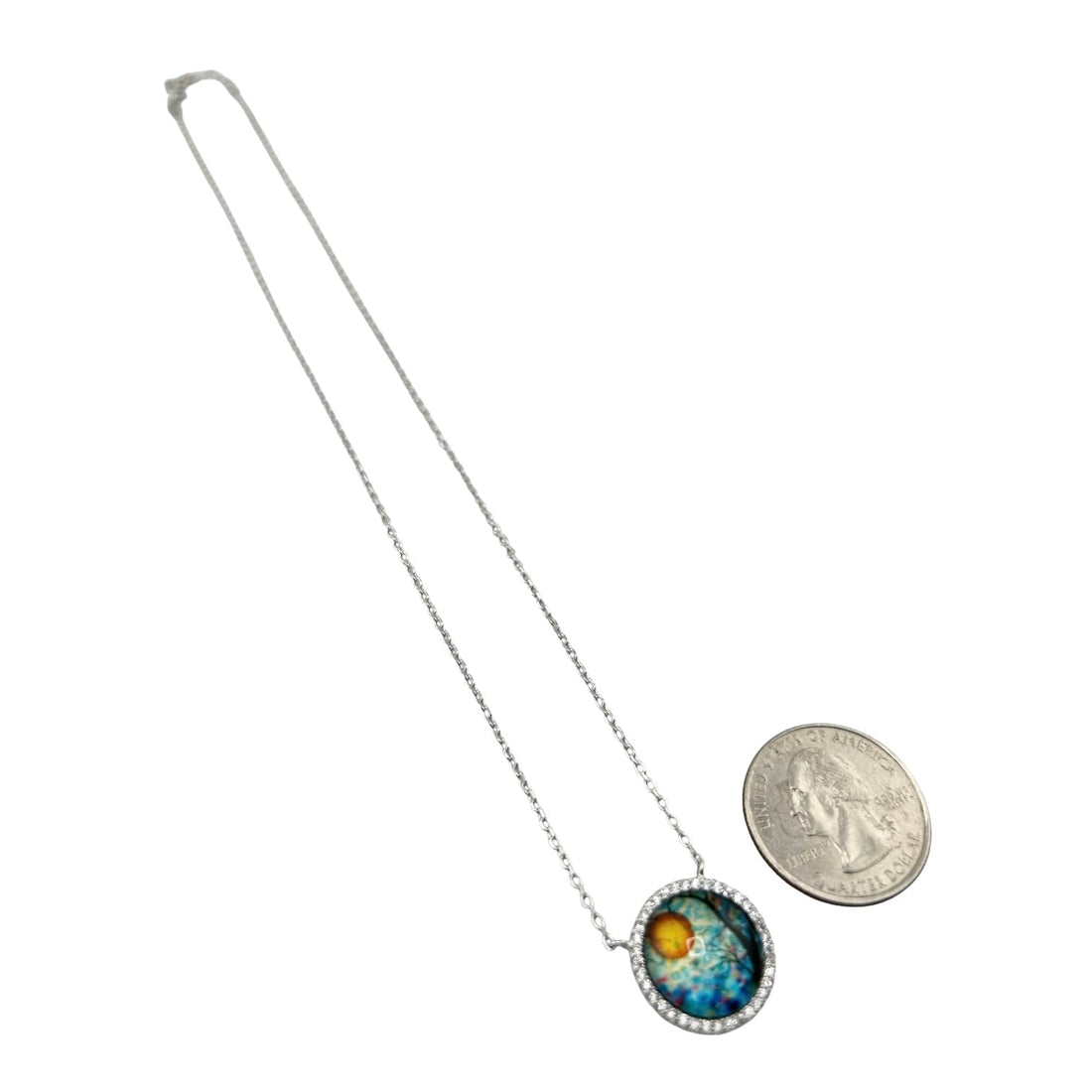Sterling Silver CZ Tree &amp; Sun Womens Necklace