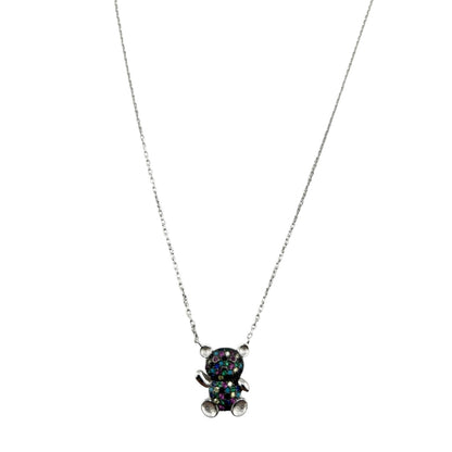 Sterling Silver CZ Multicolor Teddy Bear Womens Necklace