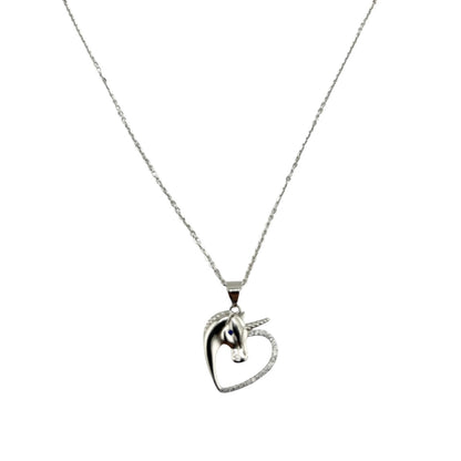 Sterling Silver CZ Unicorn Heart Womens Necklace