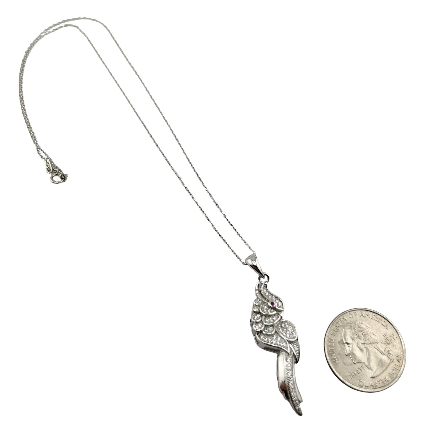 Sterling Silver CZ Parrot Womens Necklace