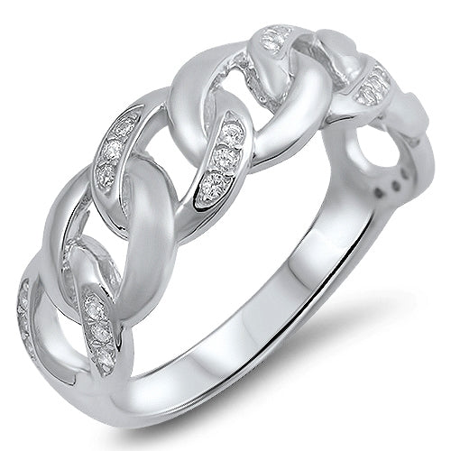 Sterling Silver CZ Cuban Link Ring