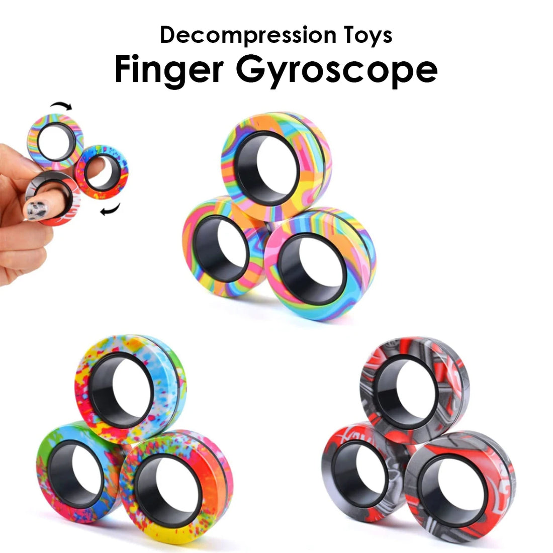 3Pcs Magnetic Rings Fidget Toy Set Adult Fidget Magnets Spinner Rings Fidget Pack Great Gift for Adults Teens Kids