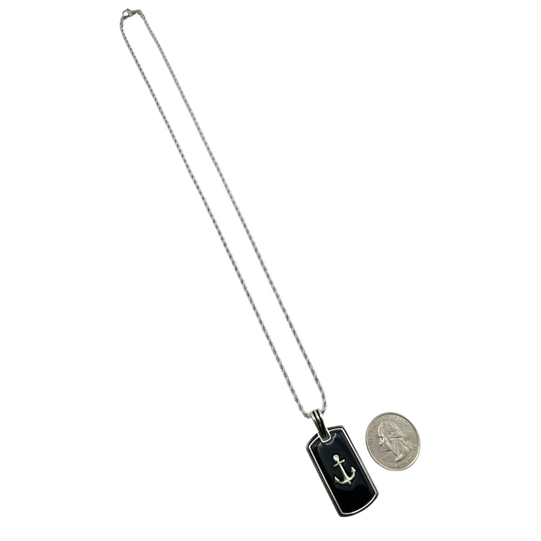 Sterling Silver Onyx Anchor Mens Pendant