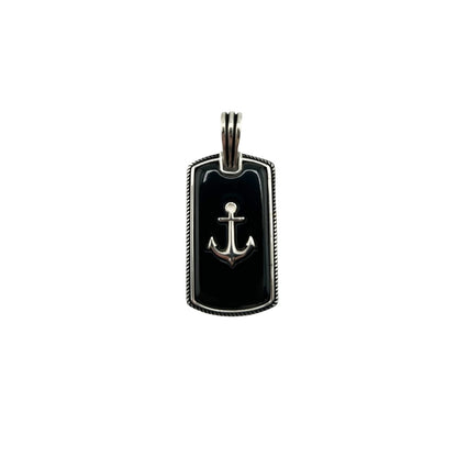 Sterling Silver Onyx Anchor Mens Pendant