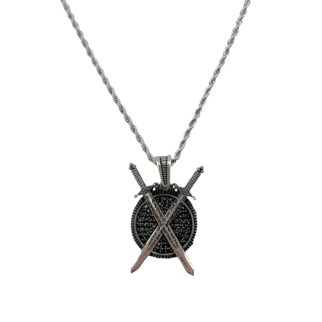 Sterling Silver Sword & Shield CZ Mens Pendant