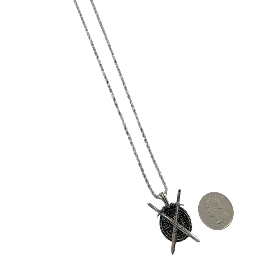 Sterling Silver Sword &amp; Shield CZ Mens Pendant