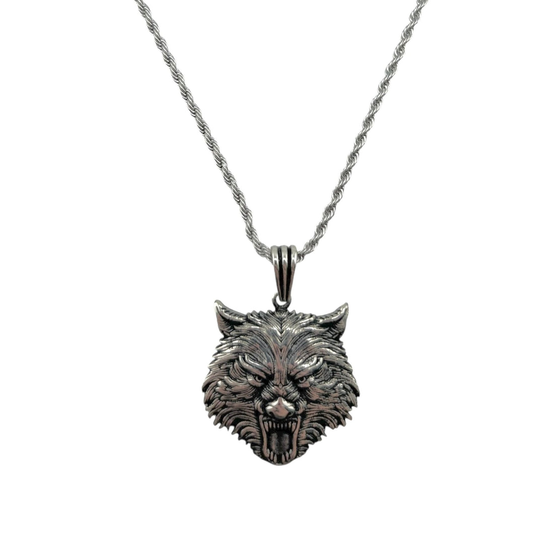 Sterling Silver Wolf Mens Pendant