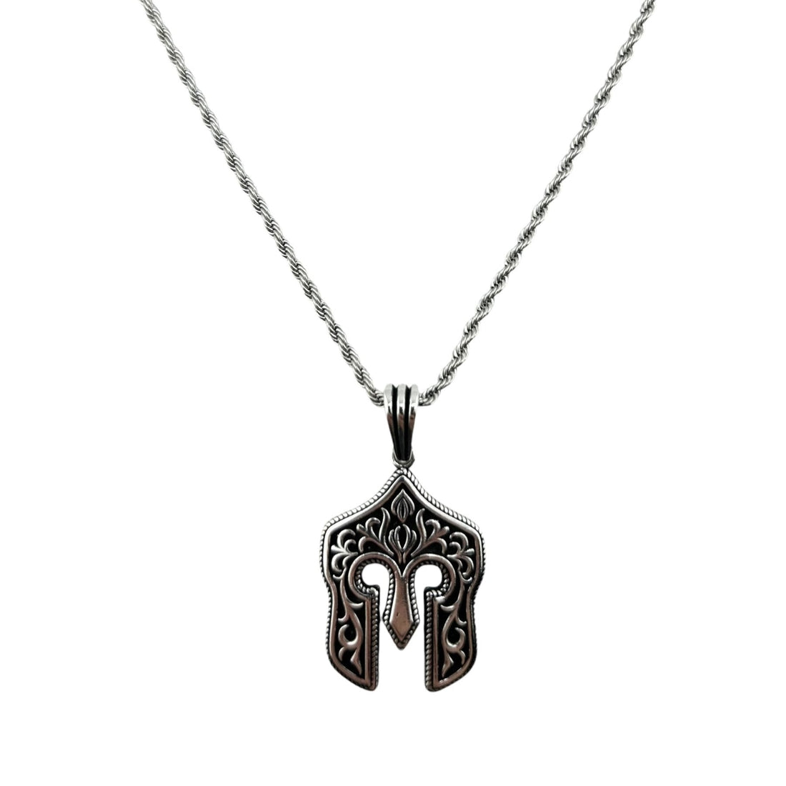 Sterling Silver Warrior Mask Mens Pendant