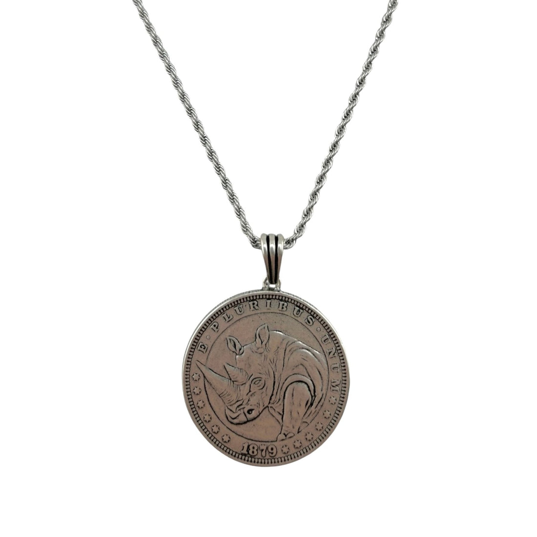 Sterling Silver Rhino Coin Mens Pendant
