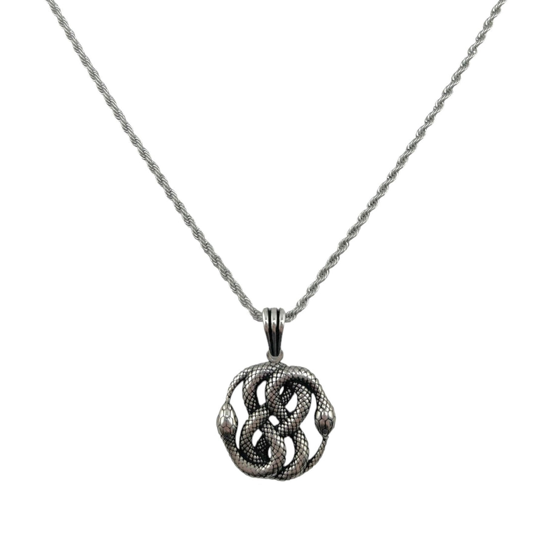 Sterling Silver Double Snake Mens Pendant