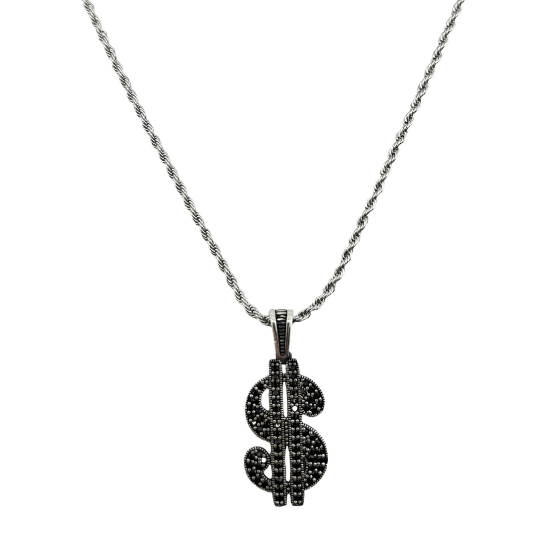 Sterling Silver CZ Dollar Sign Mens Pendant