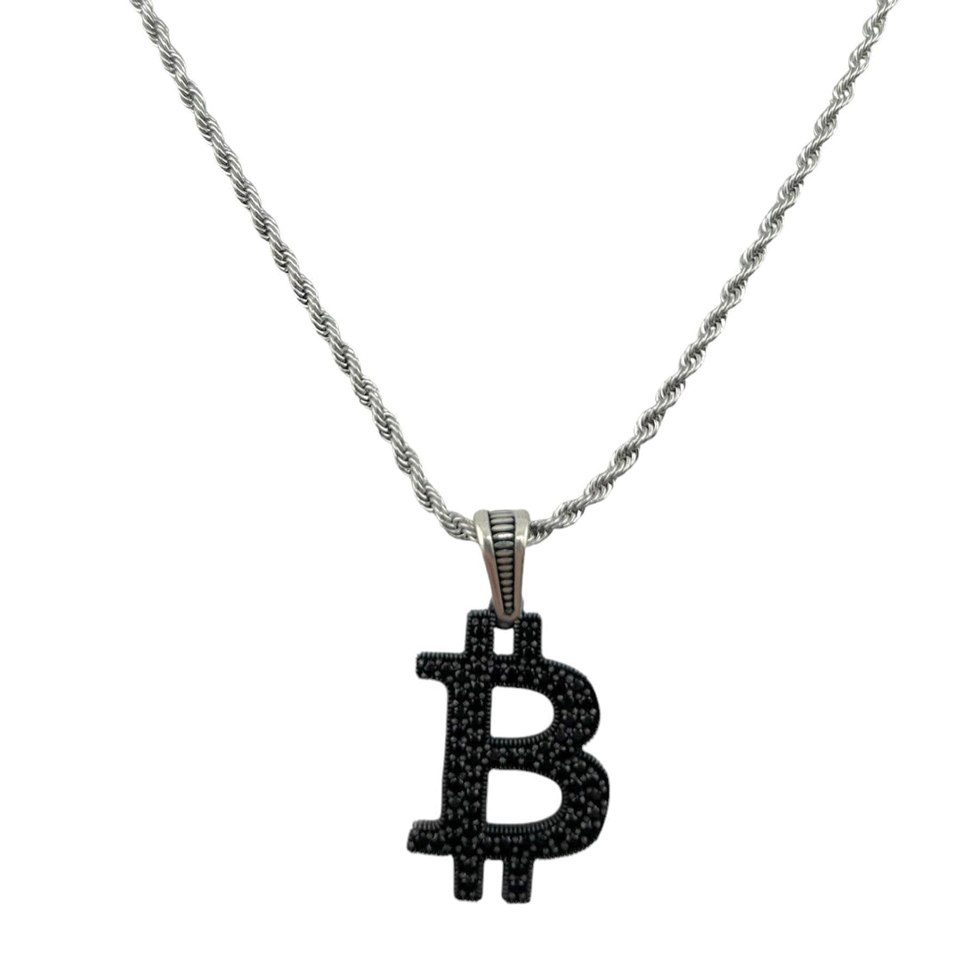 Sterling Silver CZ Bitcoin Mens Pendant