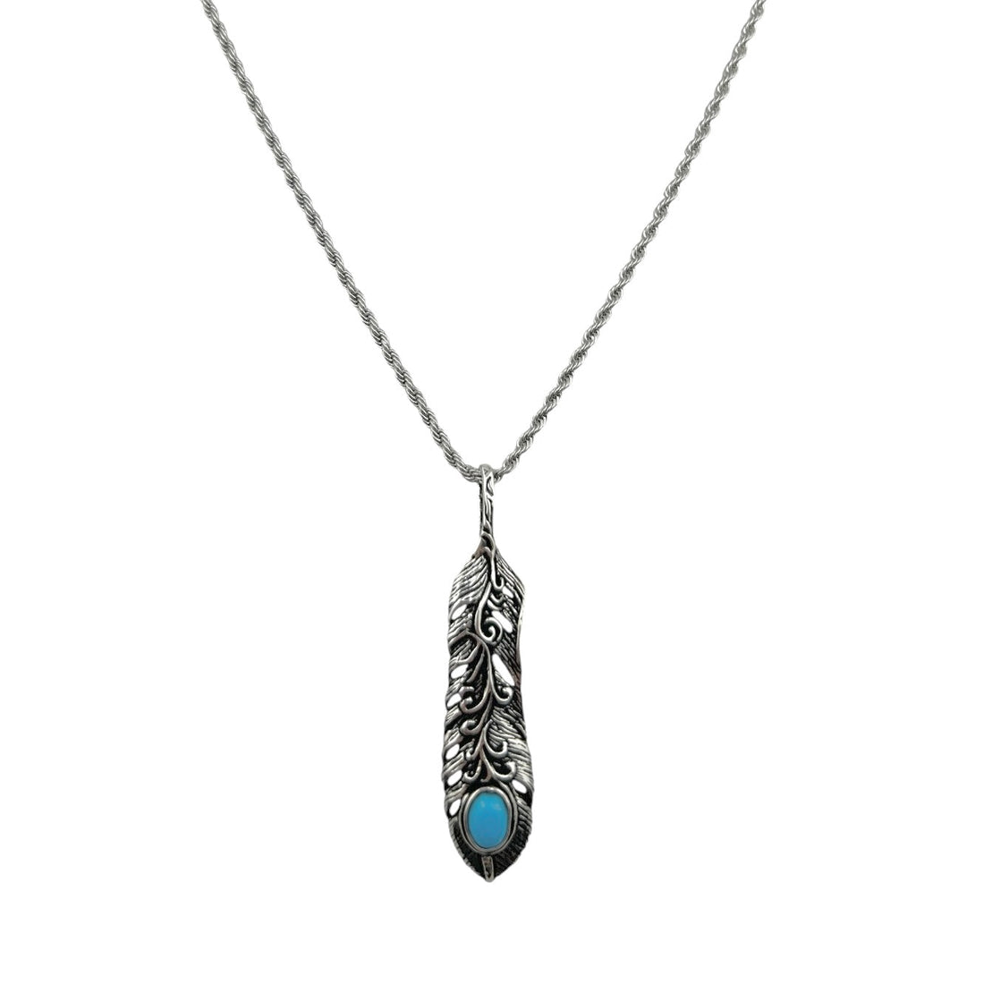 Sterling Silver Turquoise Leaf Mens Pendant