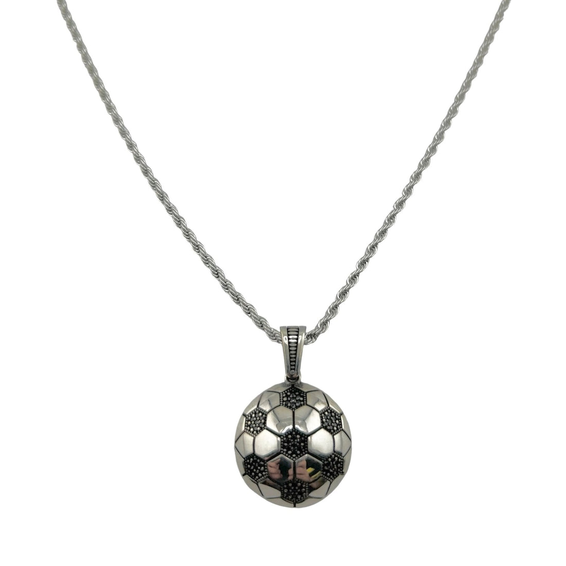 Sterling Silver CZ Soccer Ball Mens Pendant