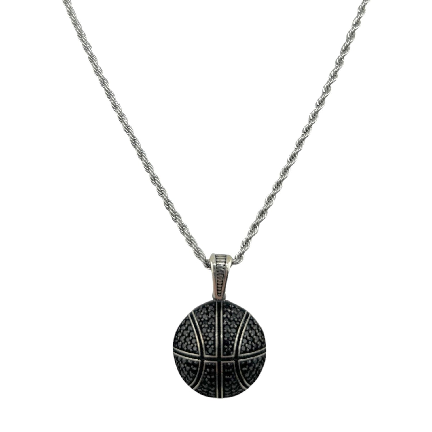 Sterling Silver CZ Basketball Mens Pendant
