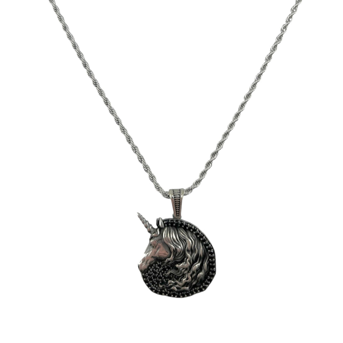 Sterling Silver CZ Unicorn Mens Pendant