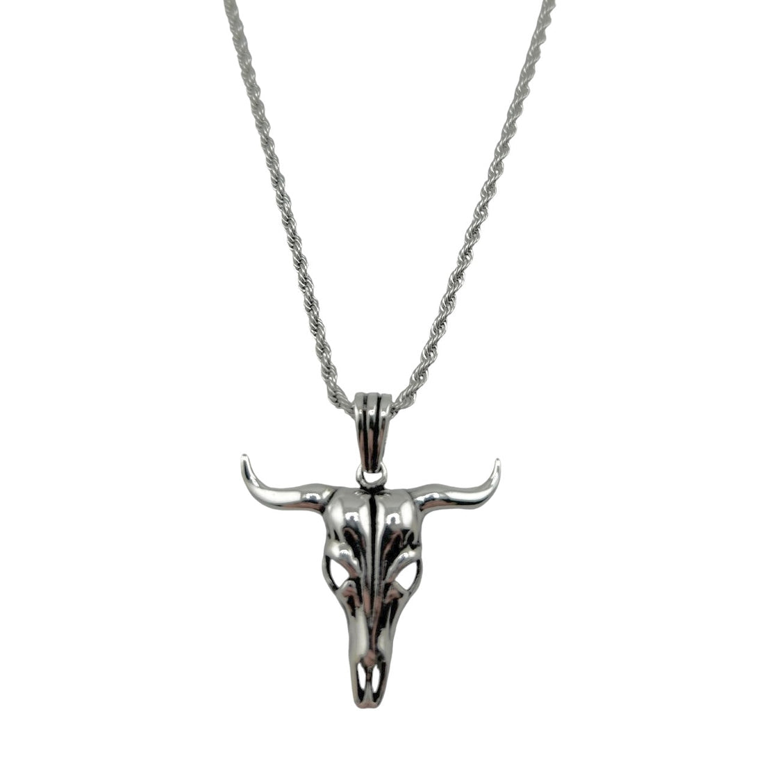 Sterling Silver Longhorn Skull Mens Pendant