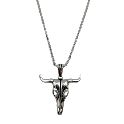 Sterling Silver Longhorn Skull Mens Pendant