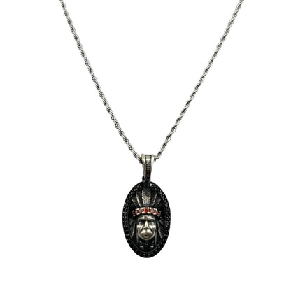 Sterling Silver CZ Indian Chief Mens Pendant