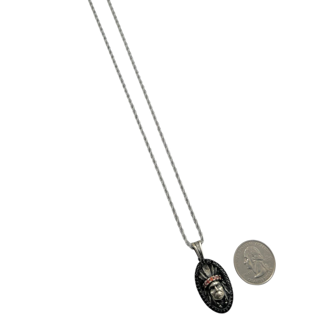 Sterling Silver CZ Indian Chief Mens Pendant